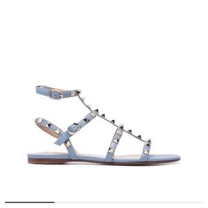 Rockstud Flat Calfskin Sandal with Straps
